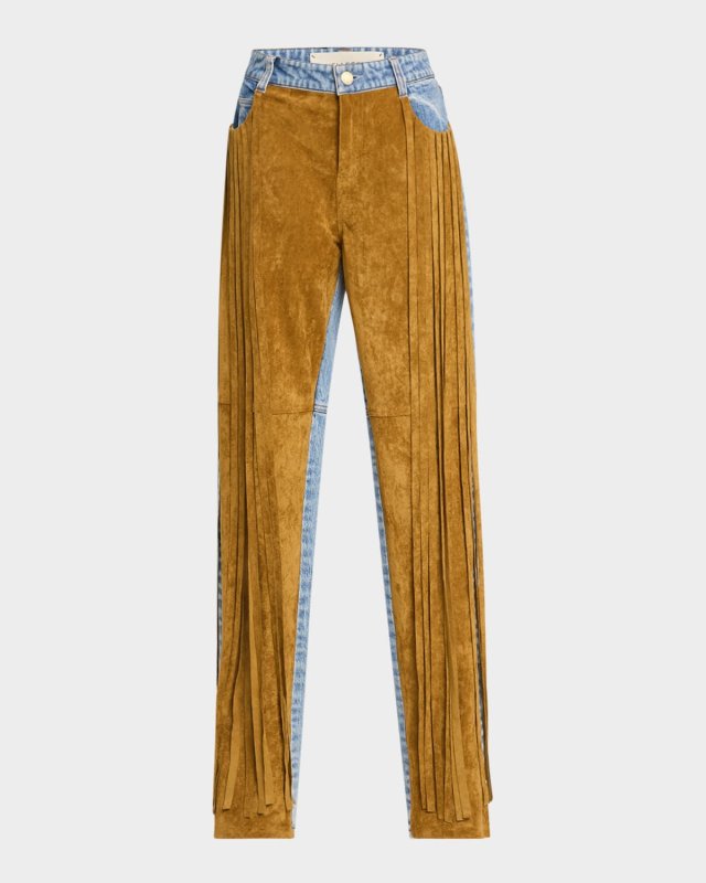 Wayne Fringe Mixed-Media Straight-Leg Jeans